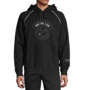 NWT Moncler Maglia Cappuccio Logo Black Hoodie Sweatshirt, XS